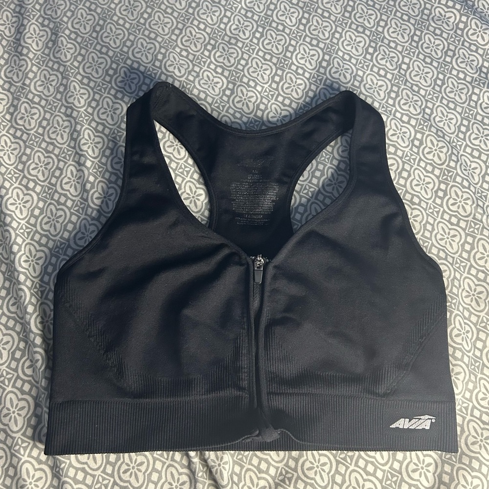 Avia Women's Zip-Front Black Sports Bra
